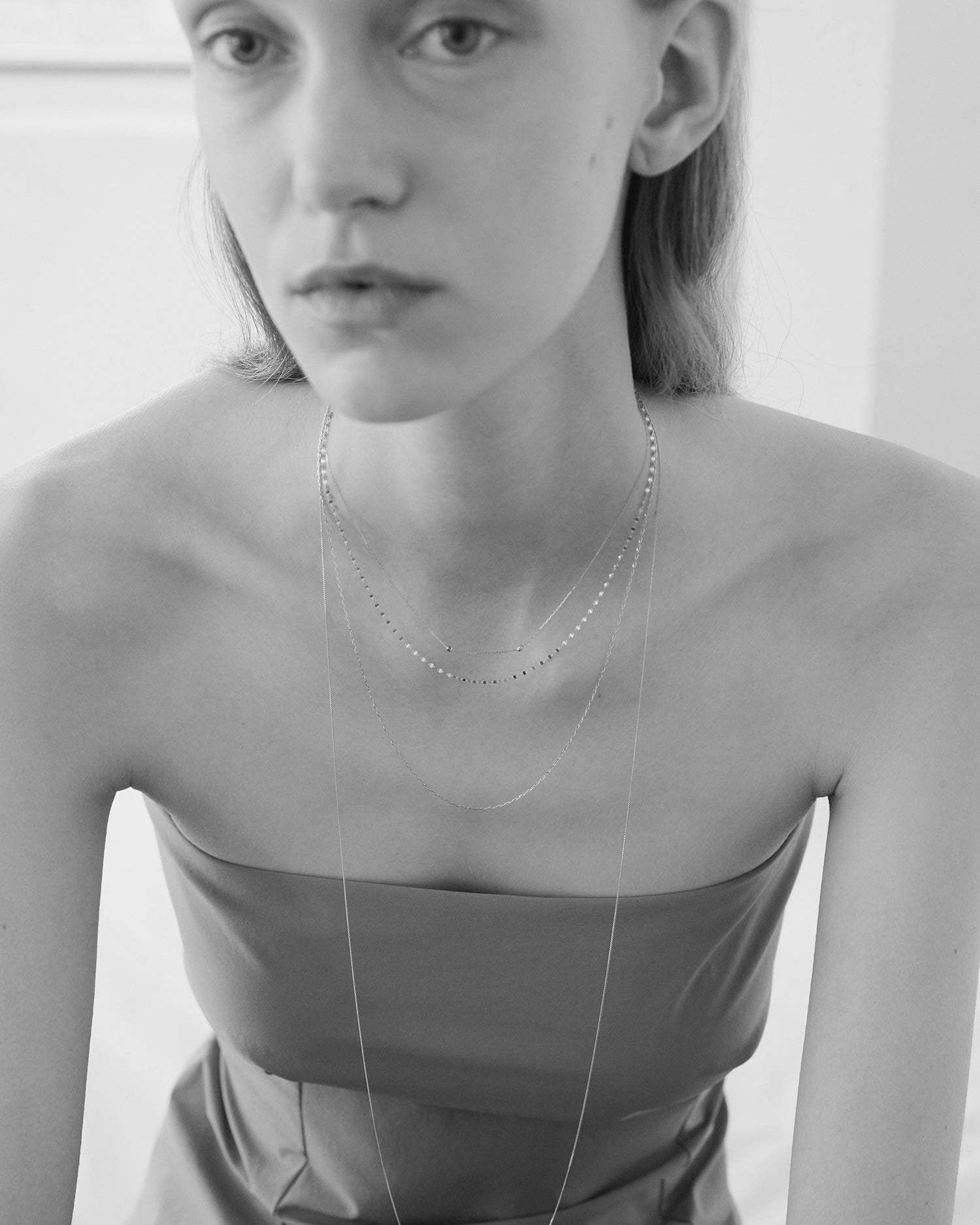 String Light Chain Necklace 2 Beads|K18YG