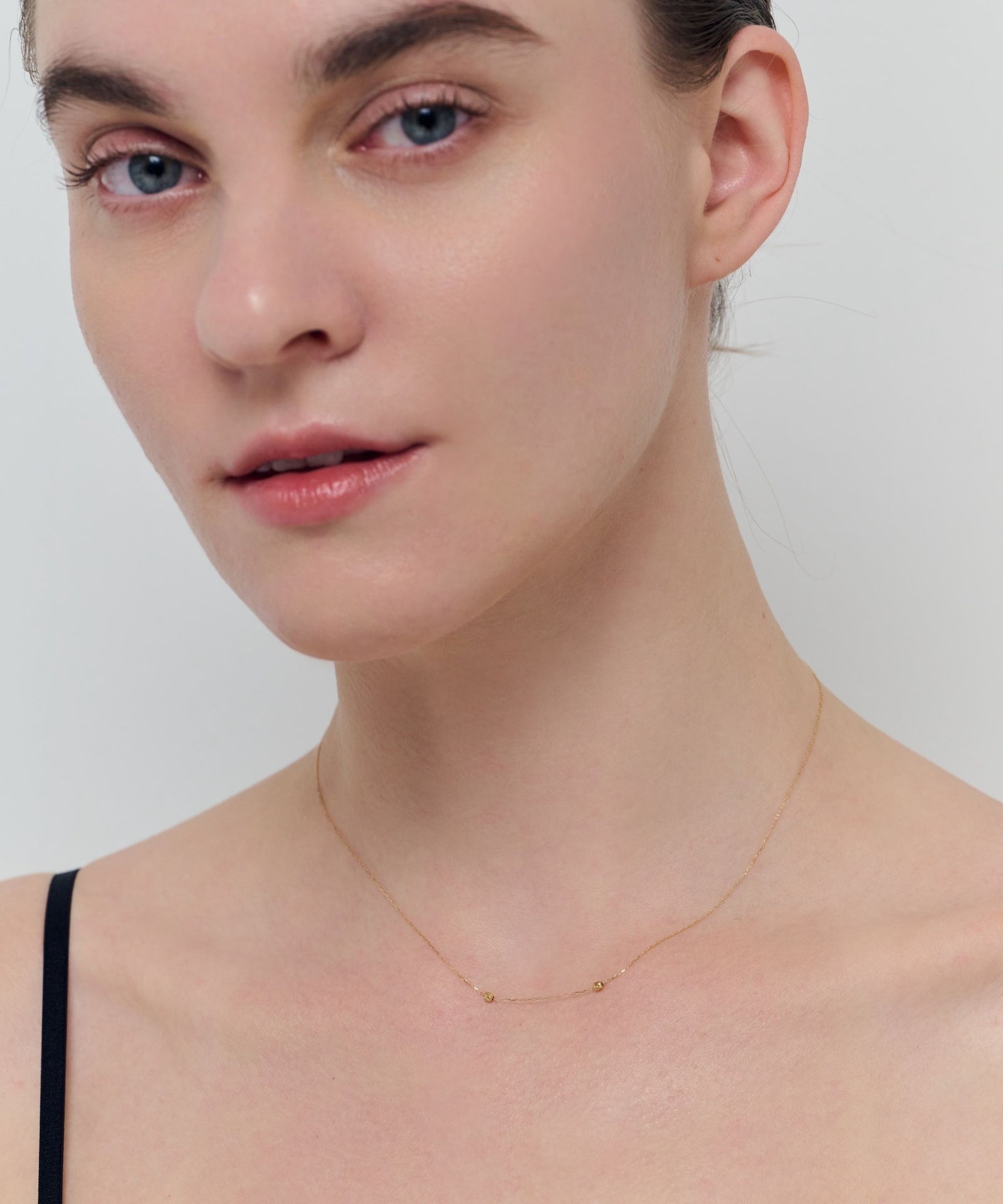 String Light Chain Necklace 2 Beads|K18YG