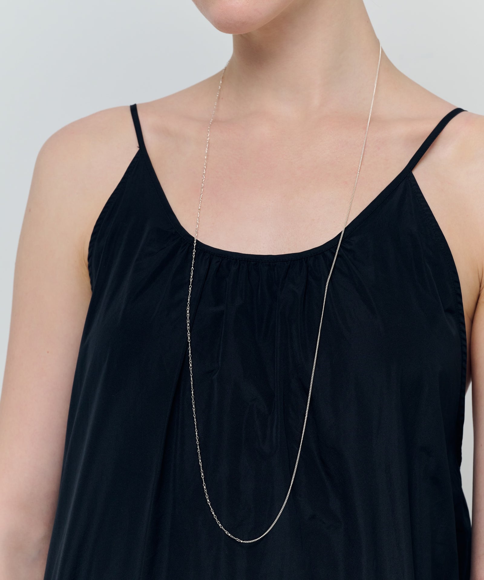 39inch Ribbon & Tiny Curb Chain Necklace|SV925
