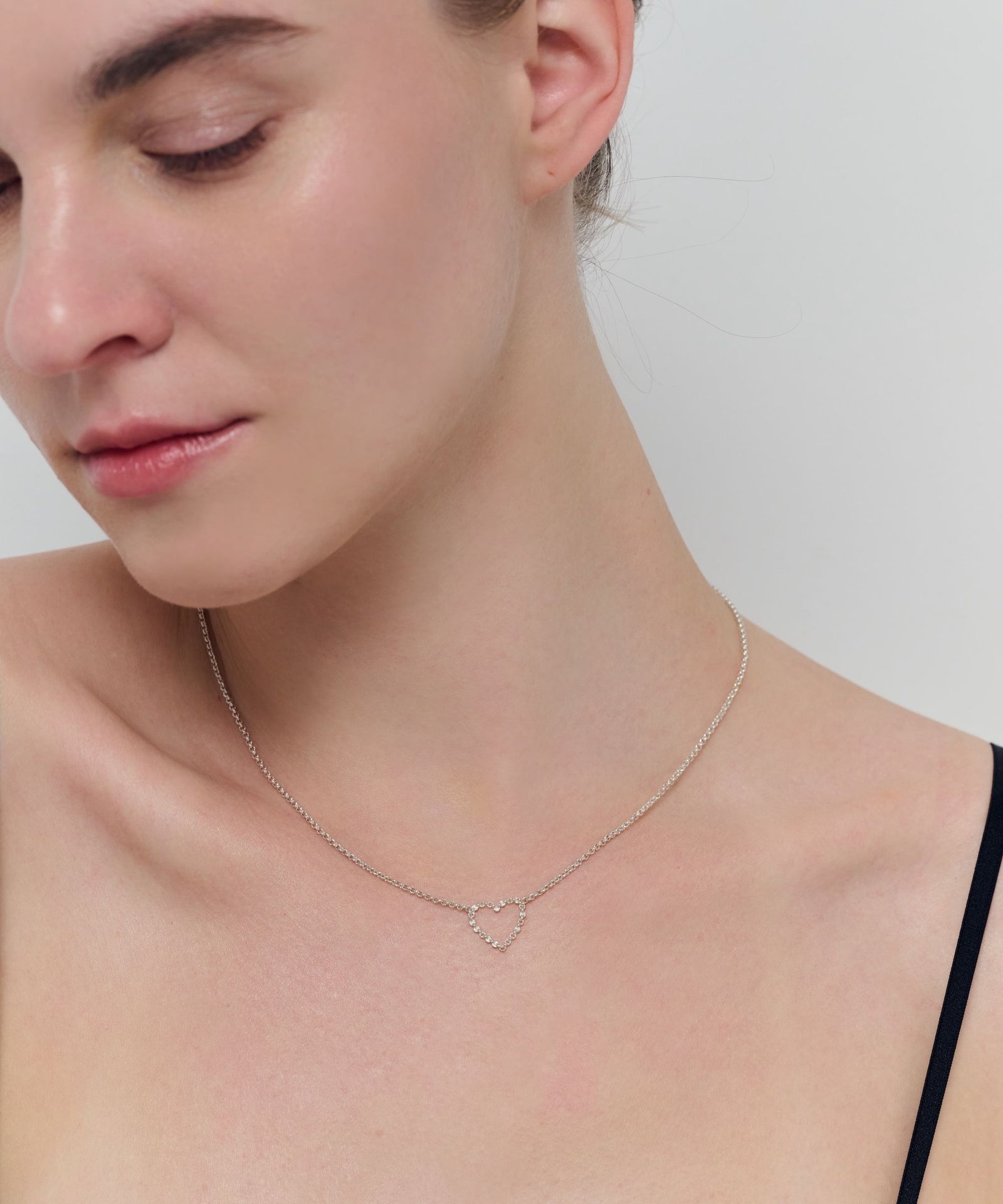 Heart Half Round Chain Necklace | SV925