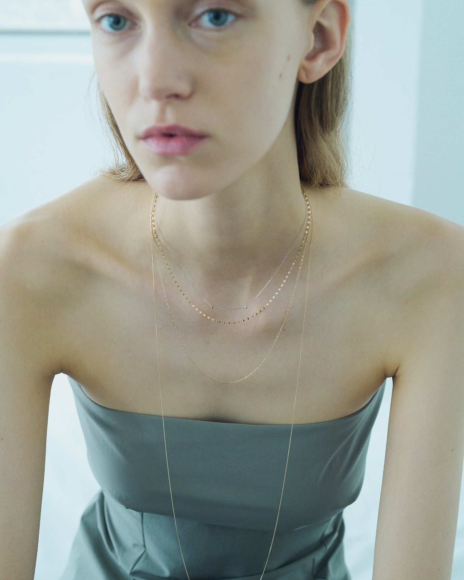 String Light Chain Necklace 2 Beads｜Pt850